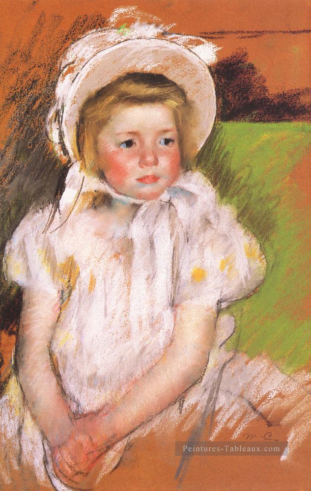 Simone dans un chapeau blanc mères des enfants Mary Cassatt Peintures à l'huile